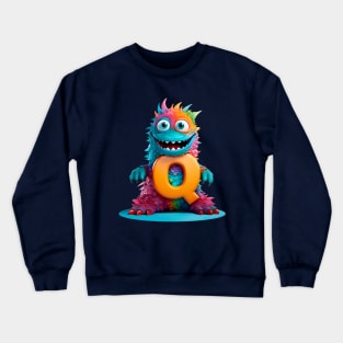 Cute Monster for Kids Alphabet Letter Q Funny Back to School Crewneck Sweatshirt